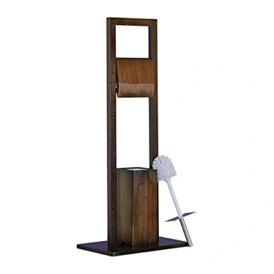 Bild av Relaxdays, toalettborste, toalettpappershållare, bambu, HBT 82 x 36 21 cm, brun toalettdekor, rostfritt stål, plast, mörkbrun, cm