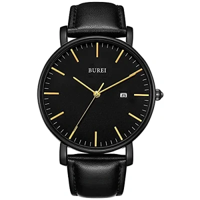 Bild av BUREI Herrmode minimalistiskt armbandsur analogt datum med läderrem