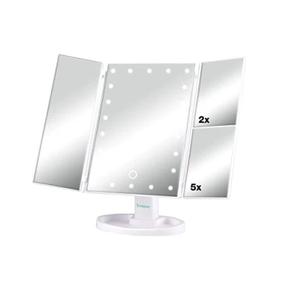 Bild av BEPER P302VIS050 Stor Sminkspegel med LED Lampor, Upplyst Skönhetsspegel 1x / 2x 5x Förstoringsglas Pekskärm, Kosmetikaställ