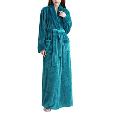 Bild av Kinloy Dam mjuk plysch badrock vinter fleece morgonrock lätt fluffig hel lång husrock badsjal blå M 8 10 UK, BLÅ,