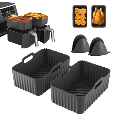 Bild av Ninja varmluftsfritös silikonform tillbehör för Double Stack XL SL400EU, AF400EU, AF451EU, AF300EU, Foodi Max AF500EU, 4 silikoninsatser användning Dual Zone Air Fryer (grå)