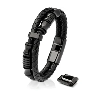 Bild av SERASAR Läderarmband för Män 17cm Flätat Svart Armband Pojkarmband Hanarmband Smyckepresentidé Jubileumspresenter Present till Make, Pojkvän, Vänner