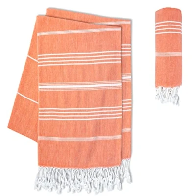 Bild av LAYNENBURG Hammam handdukar i premiumkvalitet med handknutna fransar, 100 % bomull, XXL strandhandduk, Oeko Tex 100, stor bastuhandduk och resehandduk, x 200 cm, set 2 (korall)