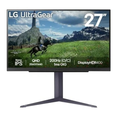 Bild av LG 27GS85Q UltraGear Gaming Monitor 27&quot; QHD NanoIPS HDR 400, 2560 x 1 440, 1ms (GtG), G Sync kompatibel, AMD FreeSync Premium 180Hz, HDMI 2.0 (HDCP 2.2), Display Port 1.4, AUX, Flicker Safe, svart