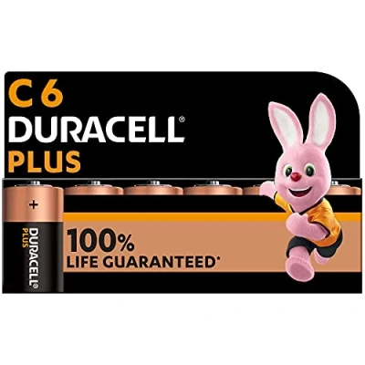Bild av Duracell Plus C batterier (6 pack) Alkaliska 1,5 V 100 % garanterad brukstid Tillförlitlighet för vardagliga enheter Plastfri förpackning 10 års förvaring MN1400