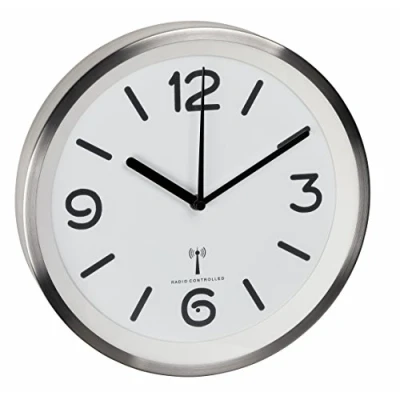Bild av TFA Dostmann analog trådlös väggklocka, 60,3535, med nattbelysning, tyst urverk sekundvisare, vit/silver, L 253 x B H 42 mm