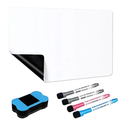 Bild av Relota Whiteboard självhäftande folie 4 x 100 cm, magnettavla kylskåp med whiteboardpennor, svamp, avtorkbar, gör det själv, magnetisk whiteboard, folie, vit, för kontor, skola, hem, kök