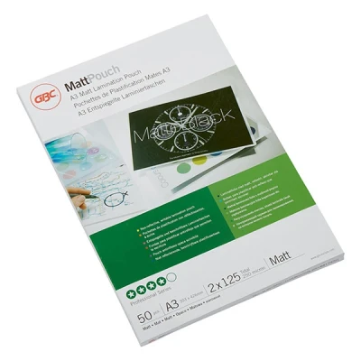 Bild av GBC lamineringsfolier A3 matt 125 mic, märkbar yta, robusta lamineringspåsar i 50 pack, glänsande, transparent, perfekt för kontor och skola, 3747521