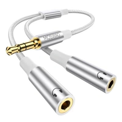 Bild av MOSWAG Ljuddelningsadapter, hörlurssplitter 1 till 2 uttag stereo ljud Y kabel hörlursadapter hörlurar splitter för Samsung PS4 switch surfplattor PC laptop MP3