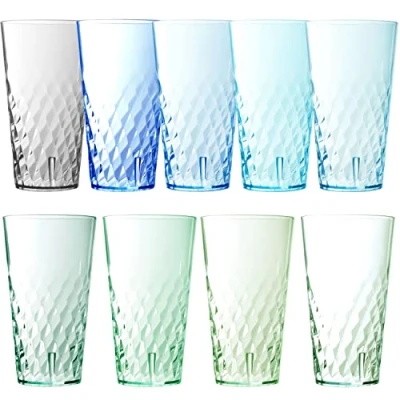 Bild av Youngever 9 pack 700 ml återanvändbara plastglas, stapelbara plastglasögon, dricksglas, okrossbara dryckesglas, NO BPA, topphylla diskmaskinssäker, kustfärger