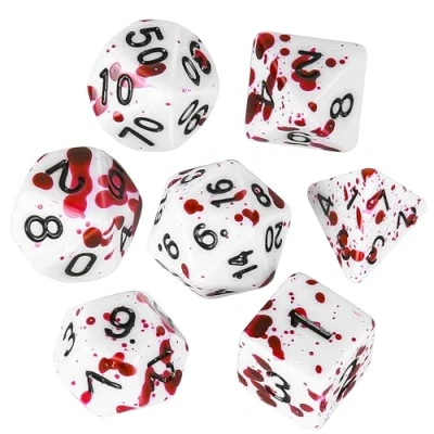 Bild av OriCraft D20 Vampyr tärningar DND tärningsset Realistiska blodstänk speltärningar blodiga mångfacetterade rollspel Dungeons and drakar
