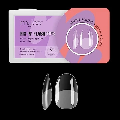 Bild av Mylee Fix &amp; Flash Soft Gel Tips, korta runda, heltäckande mjuka gelnagelspetsar, gelnagelförlängningar, flexibla och resistenta, 12 olika storlekar, 552 st., passar alla naglar