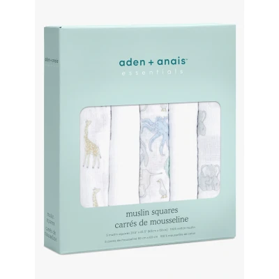 Bild av aden + anais Essentials 100% bomull muslin Musy Squares, multianvändning babydukar för flickor och pojkar, 60 x cm, perfekt amningsset nyfödda spädbarn, perfekta duschgåvor, 5 pack