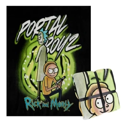 Bild av Rick and Morty fleecefilt supermjuk filt överkast sängtillbehör 150 x 130 soffa sängfiltar gåvor till honom (svart/grön)