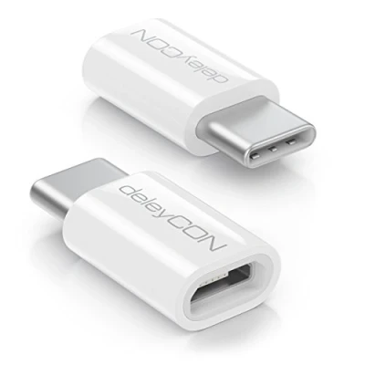 Bild av deleyCON 2 Stycken USB C Adaptrar Micro Uttag till Kontakt för Laddning och Synkronisering Apple Samsung Google Huawei Xiaomi Smartphone Surfplatta Laptop Adapter Vit