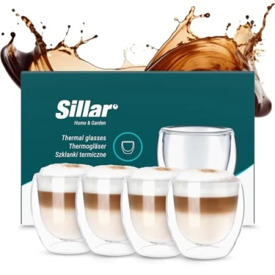 Bild av Sillar dubbelväggiga Kaffeglas 4 st x 250 ml latte macchiatoglas Stora värmebeständiga glas termoglas temperaturbeständiga mockakoppar, teglas