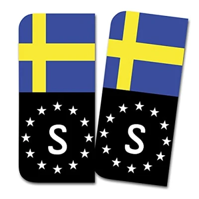 Bild av 2 x registreringsskyltar klistermärken passar perfekt för EU fält 11 5 cm design registreringsskylt folie bil svart eller med flagga biltvättssäker R167 (21 Sverige, flagga)