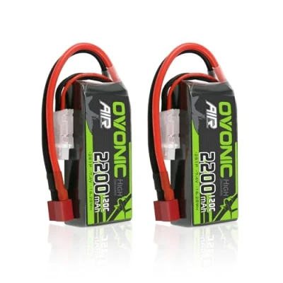 Bild av OVONIC 2s Lipo batteri 7,4 V 120C 2 200 mAh Shorty Pack med Deans kontakt för flygplanshelikopter speciellt 1:14 RC bil flygplan (2 pack)