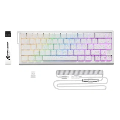 Bild av ATTACK SHARK X68PRO HE Rapid Trigger Trådlöst Tangentbord, 0.01mm RT Noggrannhet 8KHz Trådat Gaming Justerbar Aktuering, Snap Tap, RGB, Magnetisk Brytare, C01 Spiralkabel Vit