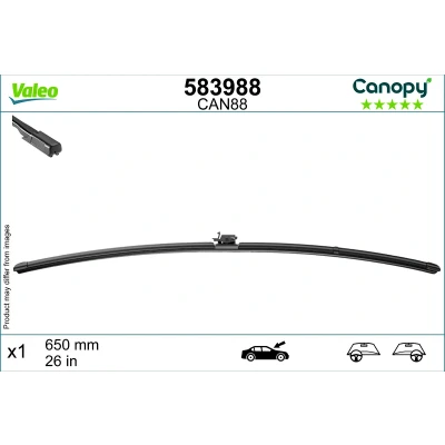 Bild av Balai d&#039;essuie glace Valeo Canopy 583988 650mm plat, caoutchouc d&#039;essuyage composé de &gt;80 % matériaux durabl.