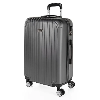 Bild av ITACA Vagn resväska, 60 cm, medelstor, ABS. Styv, resistent, robust och lätt. Teleskophandtag, 2 uppfällbara handtag, 4 hjul, Antracit