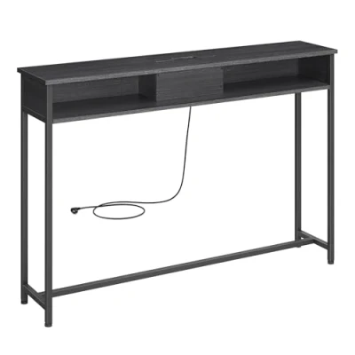 Bild av VASAGLE Konsolbord med uttag, sidobord 2 fack, smalt, 25 x 120 81 cm, utrymmesbesparande, för entré, vardagsrum, antracitgrå bläcksvart LNT11B01