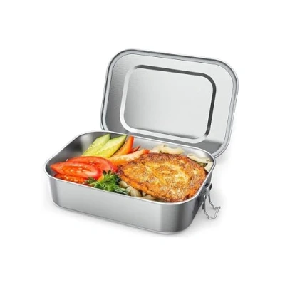 Bild av OITUGG lunchlåda i metall 1 400 ml rostfritt stål för vuxna, med st avtagbar avdelare, designade spännen spänne och silikonring inuti lock, diskmaskinssäker, 20 x 14 6,6 cm