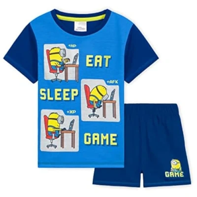 Bild av MINIONS Sommarpyjamas pojkar, kort pyjamas set med t shirt och sovshorts, blå, 9 10 år