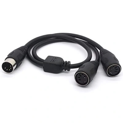 Bild av HTGuoji MIDI Splitter kabel, 5 stifts DIN kontakt hane till 2 hona SmartPhone AUX hörlurar stereouttag adapter Y ingångskabel för tangentbord, elektriskt piano, synthesizer, gitarr