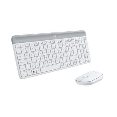 Bild av Logitech MK470 Slim Combo trådlöst tangentbord mus set, 2,4 GHz anslutning via nano USB mottagare, 10 m räckvidd, 18 månaders batteritid, PC/bärbar dator, nederländsk QWERTY layout offvit/vit