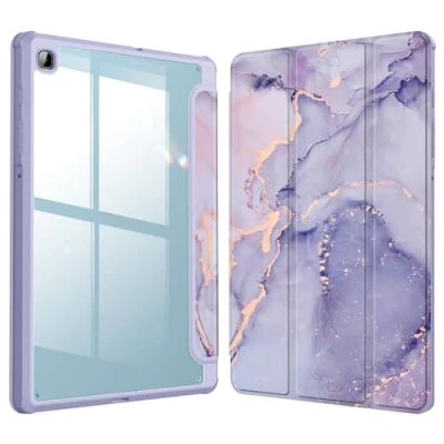 Bild av Fintie Hybrid Slim fodral till Samsung Galaxy Tab S6 Lite 10,4 tum 2024/2022/2020 med S pennhållare, stöttåligt skydd genomskinligt bakskal, lila marmor
