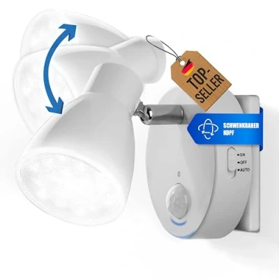 Bild av TRANGO 2635 016 LED sensor nattlampa *MILO* med rörelsesensor &amp; automatisk funktion i vitt säkerhetsljus direkt 230V, eluttag, vägglampa, orienteringsljus, nattlampa, eluttag