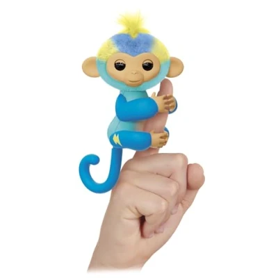 Bild av FINGERLINGS Leo Blå interaktiv apa baby elektronisk plysch för barn från 5 år integrerat djur som hänger på fingret roliga reaktioner 70 ljud presentidé Lansay