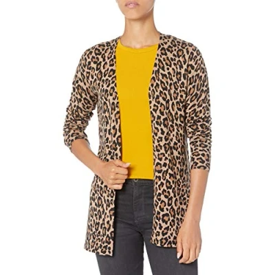 Bild av Amazon Essentials Dames Lätt cardigan tröja med öppen front (finns i plusstorlek), Kamelbrun Leopard, XL