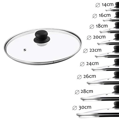 Bild av KADAX Glaslock med plasthandtag, ånghål, värmebeständigt, för gryta, panna, universellt lock i olika storlekar, transparent (24 cm)