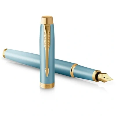 Bild av Parker IM Writing Rituals Fountain Pen Turquoise Green Finish with Gradient Gold Trims Medium Nib Blue Ink Gift Box