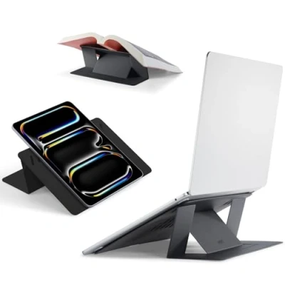 Bild av MOFT Laptopstativ, vikbart icke klibbigt laptopstativ med 2 justerbara vinklar, MOVAS veganskt läder bärbart stativ för bärbar dator kompatibelt MacBook 11,6 tum 16 och surfplatta, rumsgrå