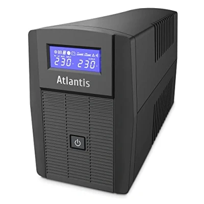Bild av Atlantis A03 HP1003 avbrottsfri strömförsörjning med ren sinusvåg 800VA 480W linje interaktiv LCD, LCD skärm, USB HID port, 2 Shuko utgångar + strömkabel, 1 batteri 12V 9Ah, RJ45 skydd svart