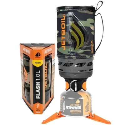 Bild av Jetboil Flash 1,0 L bärbar snabbkokad spis för camping och backpacking med 1 stegs automatisk tändning, ny 2025, propan/isobutanbrännare matlagningskopp, mörk kamouflage