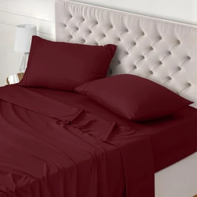 Bild av Utopia Bedding 4 Delat Sänglakanset 150x200 Enkel Skötsel Mjukt Borstat Mikrofibertyg Platt Lakan, Dra på lakan Med 2 Örngott 50x75, Vinröd