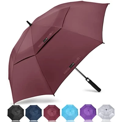 Bild av ZOMAKE Paraply Vindtät,Paraply Storm Resistant Large,68Tum XXL Golf Med Automatisk Open Close För Män Kvinnor(Vinröd)