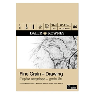 Bild av Daler Rowney fint korn, lätt strukturerad 120 GSM A4 ritpappersdyna, limmad 1 sida, 30 vita ark, perfekt för professionella konstnärer