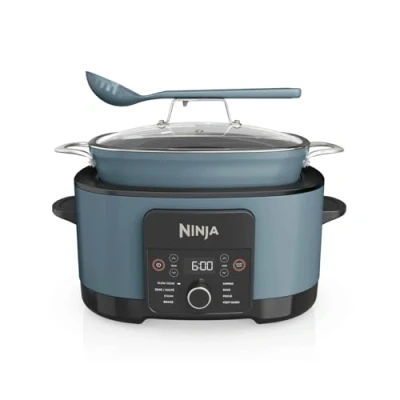 Bild av Ninja Foodi PossibleCooker, 8 l, i 1 digital långkokare och multikokare med non stick gryta, ångställ, sked glaslock, långkoka, ånga, bryna, baka mera, åtta portioner, havssaltsgrå, MC1001EU
