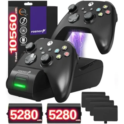 Bild av Fosmon Snabbladdande laddningsstation för Xbox Series x S, One, Elite med 2 5280 mWh uppladdningsbara batteripaket, 4 skydd och dockningsstativ