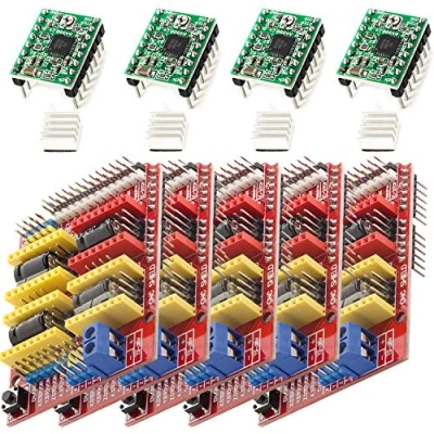 Bild av AZDelivery 5 x CNC Shield V3 paket med 4 stycken A4988 stegmotordrivsteg kylfläns, 3D skrivare kompatibel Arduino e book!