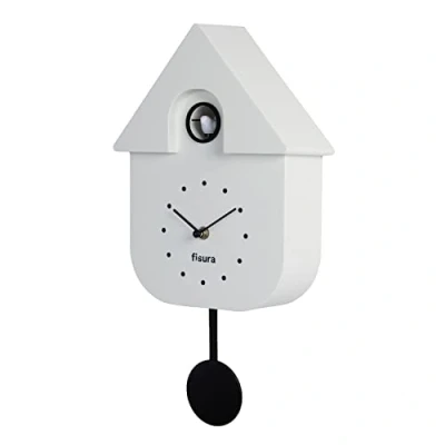 Bild av Fisura Kuckusklocka. Väggklocka. Originell väggklocka att ge i present. 3 AA batterier ingår inte. Mått: 21,5cm x8cm x41,5cm ABS plast. (Vit)