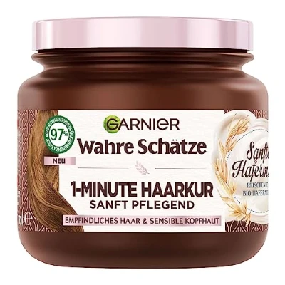 Bild av Riktiga skatter fuktgivande 1 minuts hårbehandling för känslig hårbotten, med riskräm och ekologisk havremjölk en trevlig hårupplevelse, vegansk formel, x 340 ml