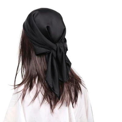 Bild av MEANBEAUTY 69,8 cm fyrkantig silkesliknande huvudscarf för kvinnor satin bandana huvudhalsdukar hårinpackning på natten, Svart, 70