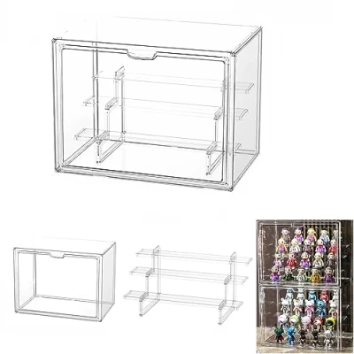 Bild av Siyecioa vitrinskåp, liten plexiglas med dörr för actionfigurer, leksaker, minifigurer, samlarfigurer, självmontering 3 lager (36 x 23 27 cm)