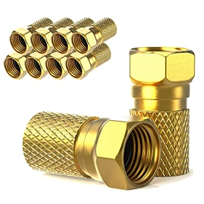 Bild av SatShop Ft F kontakt 7 mm skruvbar 10 stycken guldpläterade gummitätning bred mutter för koaxial antennkabel koax SAT kabel BK system satellit LNB (10 x, guldpläterad)
